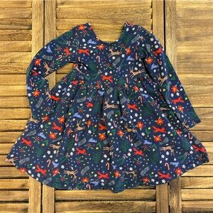 Hanna Andersson Navy Blue Dress with Colorful Holiday Patterns Skater Style 4